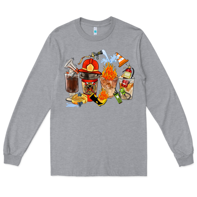 Firefighter Coffee Cups Long Sleeve Tee by FaDigitalArtStudio | Teevron