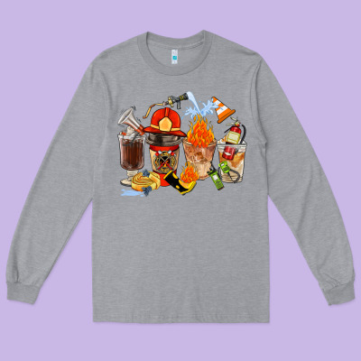 Firefighter Coffee Cups Long Sleeve Tee Designed By Fadigitalartstudio