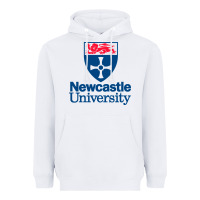 White Newcastle College Heavyweight Hoodie - DesigneFamous