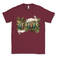 Burgundy He lives Easter Day Classic Tee - HowdyJamesFarm