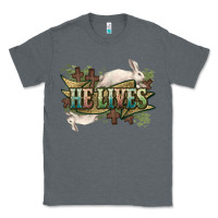 Charcoal Heather He lives Easter Day Classic Tee - HowdyJamesFarm
