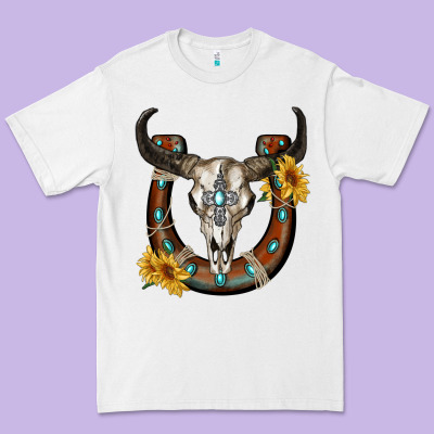 Bull Skull With Horseshoe Premium Tee Designed By Ranaportraitstore