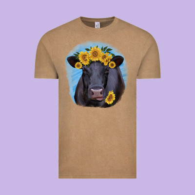 Black Angus With Sunflower Vintage Tee Designed By Jasminsmagicworld