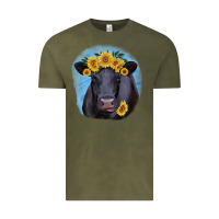 Vintage Olive Black Angus with Sunflower Vintage Tee - Jasminsmagicworld