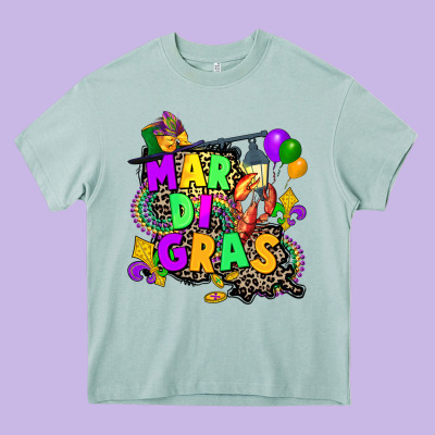 Louisiana Map Mardi Gras Heavy Core Tee Designed By Cowgirlartshop