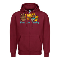 Burgundy peace love country cowhide cowboy hat Zipper Hoodie - AdoDesignShop