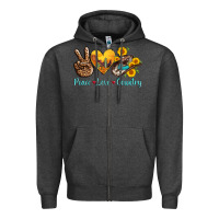 Charcoal Heather peace love country cowhide cowboy hat Zipper Hoodie - AdoDesignShop