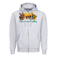 Heather Grey peace love country cowhide cowboy hat Zipper Hoodie - AdoDesignShop