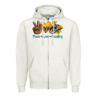 Oatmeal Heather peace love country cowhide cowboy hat Zipper Hoodie - AdoDesignShop