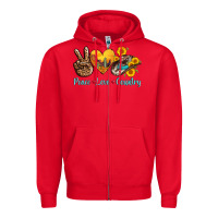 Red peace love country cowhide cowboy hat Zipper Hoodie - AdoDesignShop
