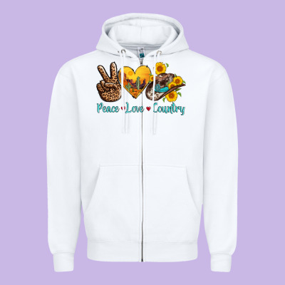 Peace Love Country Cowhide Cowboy Hat Zipper Hoodie Designed By Adodesignshop