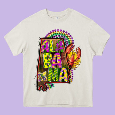Mardi Gras Alabama Map Heavy Core Tee Designed By Cowgirlartshop