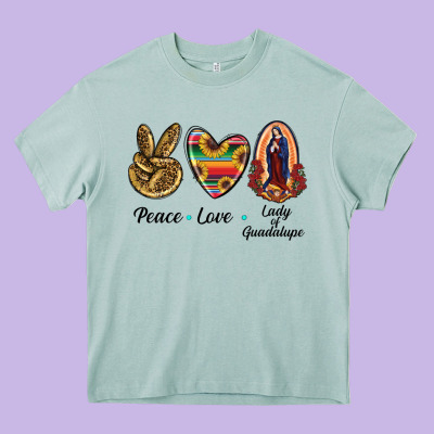 Peace Love Lady Of Guadalupe Heavy Core Tee Designed By Ranaportraitstore
