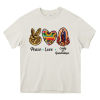 Cream Peace Love Lady Of Guadalupe Heavy Core Tee - RanaPortraitStore