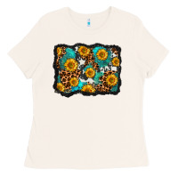 Bone cowhide leopard turquoise sunflowers pattern olivia Ladies Tee - OliviaCreatesArt