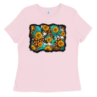 Bubblegum Pink cowhide leopard turquoise sunflowers pattern olivia Ladies Tee - OliviaCreatesArt