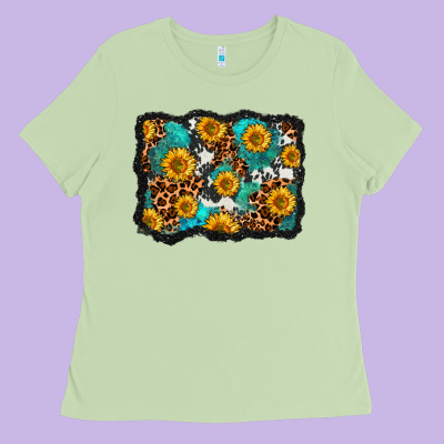 Cowhide Leopard Turquoise Sunflowers Pattern Olivia Ladies Tee Designed By Oliviacreatesart