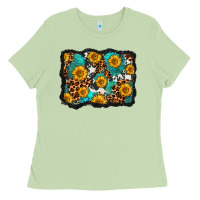 Matcha cowhide leopard turquoise sunflowers pattern olivia Ladies Tee - OliviaCreatesArt