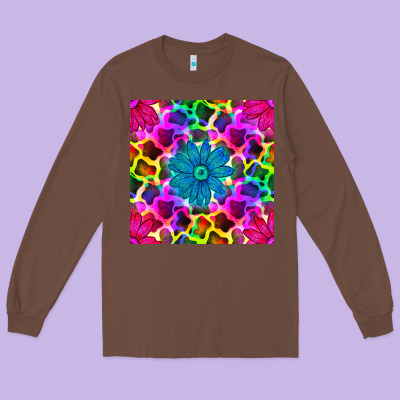Neon Cowhide With Flower Seamless Pattern Long Sleeve Tee Designed By Bundleandbundleshop