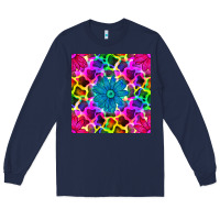 Navy neon cowhide with flower seamless pattern Long Sleeve Tee - BundleAndBundleShop