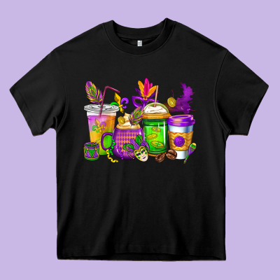 Mardi Gras Coffee Cups Cowgirl Heavy Core Tee Designed By Cowgirlartshop