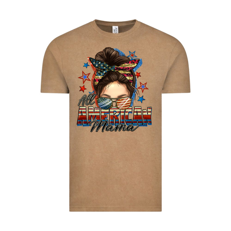 All American Mama Messy Bun 4th Of July Vintage Tee by FaDigitalArtStudio | Teevron
