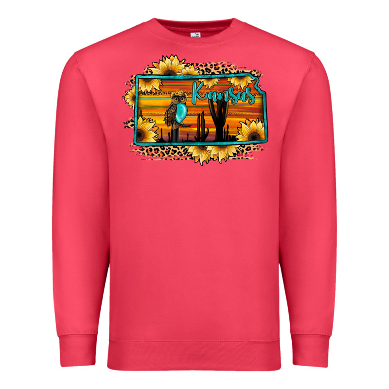 Kansas Owl Sunset Sunflower Map Premium Sweatshirt by JahusDesignShop | Teevron