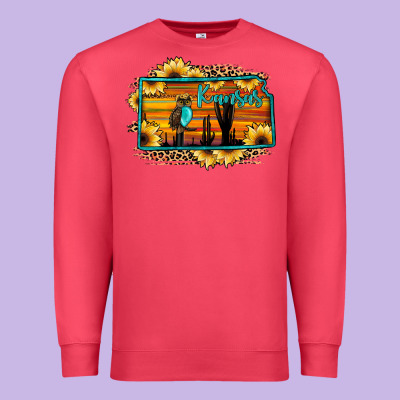 Kansas Owl Sunset Sunflower Map Premium Sweatshirt Designed By Jahusdesignshop