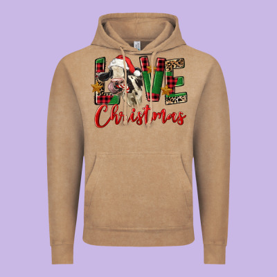 Love Christmas Holstein Heifer Vintage Hoodie Designed By Fadigitalartstudio