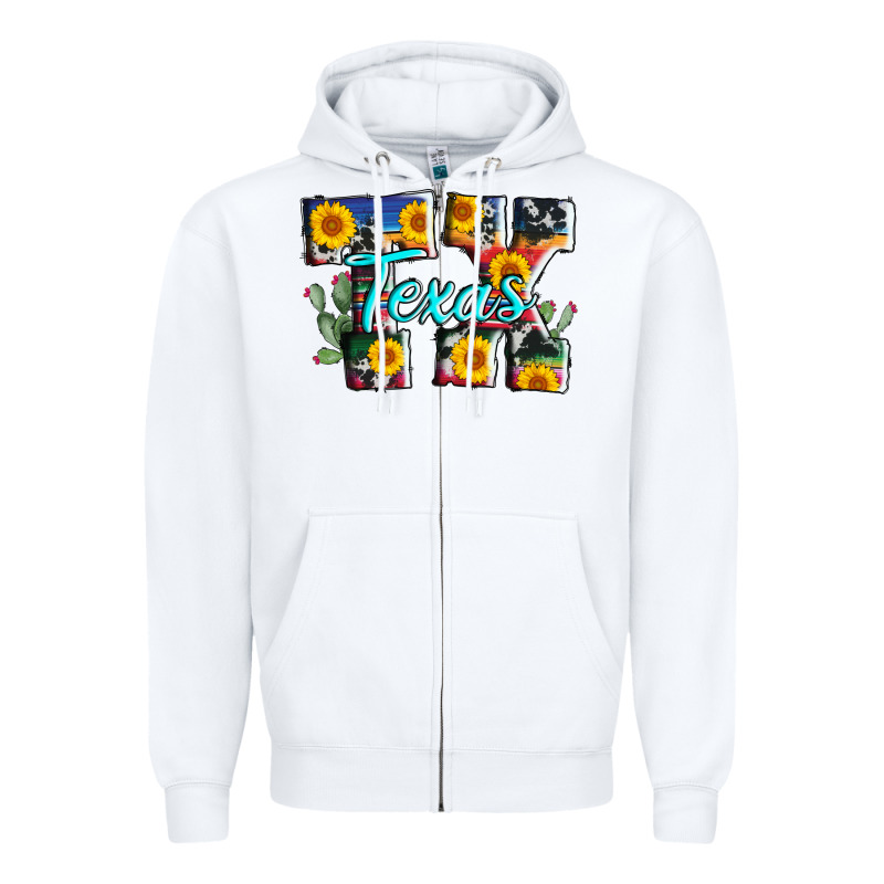 Texas Tx Serape Sunflower Cowhide Zipper Hoodie by AdoDesignShop | Teevron