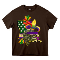 Chocolate Brown louisiana map american flag mardi gras Heavy Core Tee - CowGirlArtShop