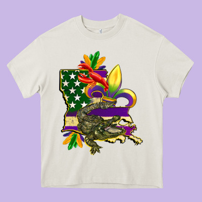 Louisiana Map American Flag Mardi Gras Heavy Core Tee Designed By Cowgirlartshop