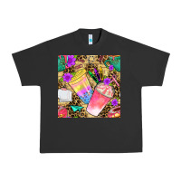 Pigment Black school girl coffee cup with leopard seamless pattern bbs Urban Heavy Tee - BundleAndBundleShop