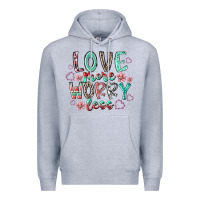 Heather Grey love more worry less Premium Hoodie - RacoonDesign