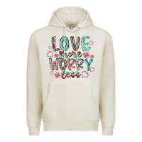 Oatmeal Heather love more worry less Premium Hoodie - RacoonDesign