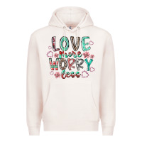 Pale Pink love more worry less Premium Hoodie - RacoonDesign