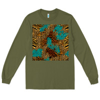 Army Green tiger leopard turquoise glitter seamless pattern Long Sleeve Tee - BundleAndBundleShop