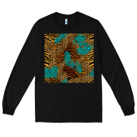 Black tiger leopard turquoise glitter seamless pattern Long Sleeve Tee - BundleAndBundleShop