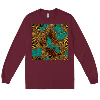 Burgundy tiger leopard turquoise glitter seamless pattern Long Sleeve Tee - BundleAndBundleShop