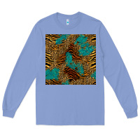 Colony Blue tiger leopard turquoise glitter seamless pattern Long Sleeve Tee - BundleAndBundleShop