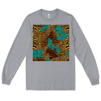 Heather Grey tiger leopard turquoise glitter seamless pattern Long Sleeve Tee - BundleAndBundleShop