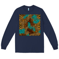 Navy tiger leopard turquoise glitter seamless pattern Long Sleeve Tee - BundleAndBundleShop