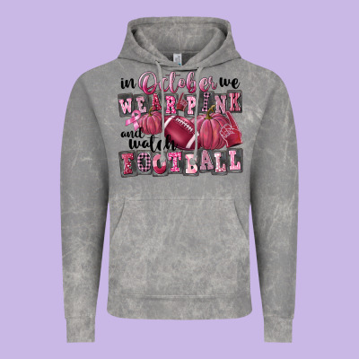 In October We Wear Pink And Watch Football Vintage Hoodie Designed By Fadigitalartstudio
