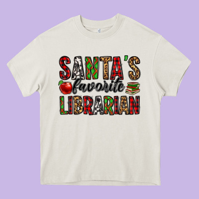 Santa's Favorite Librarian Heavy Core Tee Designed By Jasminsmagicworld