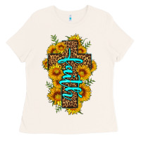 Bone faith sunflower leopard cross olivia Ladies Tee - OliviaCreatesArt