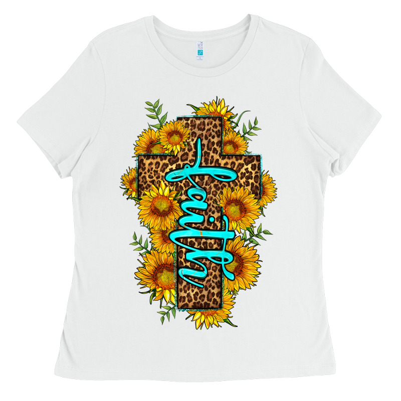 Faith Sunflower Leopard Cross Olivia Ladies Tee by OliviaCreatesArt | Teevron