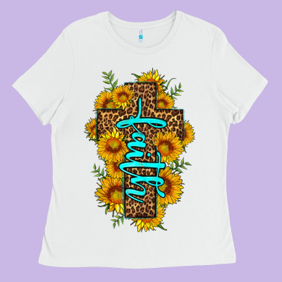 Faith Sunflower Leopard Cross Olivia Ladies Tee Designed By Oliviacreatesart