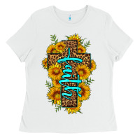 White faith sunflower leopard cross olivia Ladies Tee - OliviaCreatesArt