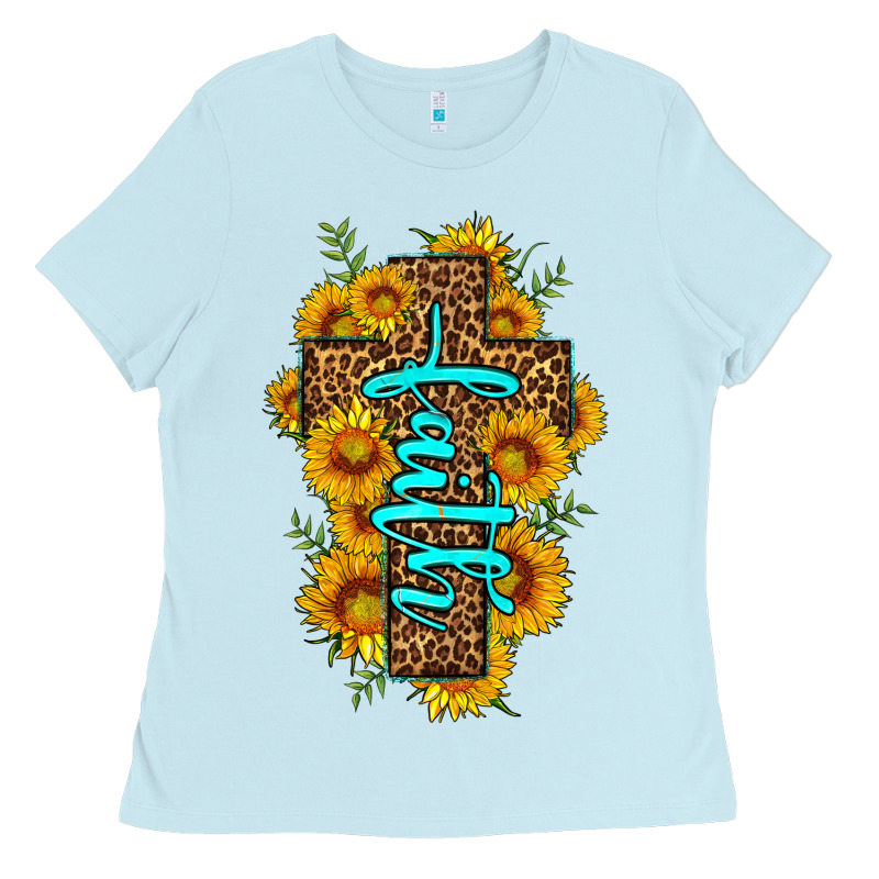 Faith Sunflower Leopard Cross Olivia Ladies Tee by OliviaCreatesArt | Teevron