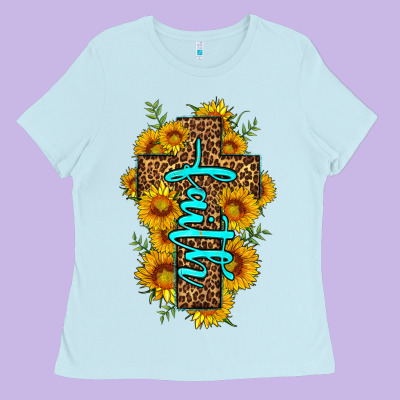 Faith Sunflower Leopard Cross Olivia Ladies Tee Designed By Oliviacreatesart